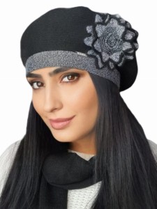 Beret wełniany damski ELICIA, KAMEA, 08 czarny