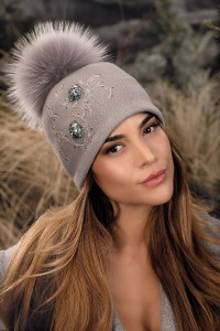 Wełniana czapka damska z pomponem MANTA-529; WILLI, szara