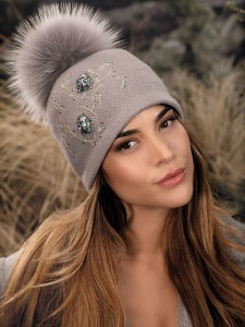 MANTA 529 - wełniana czapka z pomponem damska; WILLI, szara