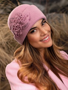 TEMASA 628 - wełniana czapka damska (toczek); WILLI, różowa