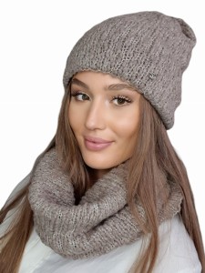 Komplet (czapka+komin) LAMIA; KAMEA, 04 ciemny beżowy