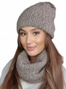 Komplet (czapka+komin) LAMIA; KAMEA, 04 ciemny beżowy