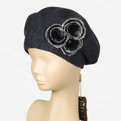 Beret damski zimowy ZAIRA 07; KAMEA, grafitowy