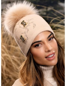 JARES 284 - wełniana czapka z pomponem damska; WILLI,  beżowa