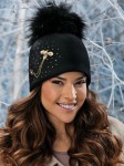 BEZALA 018 - wełniana czapka damska z pomponem; WILLI, czarna