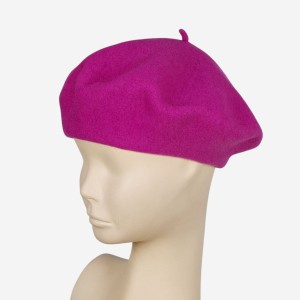 Klasyczny beret damski wełniany, fuksja