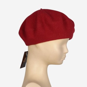 Klasyczny beret damski wełniany, malinowa czerwień