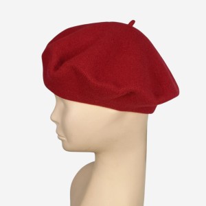 Klasyczny beret damski wełniany, malinowa czerwień