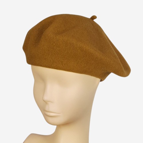 Klasyczny beret damski wełniany, musztardowy