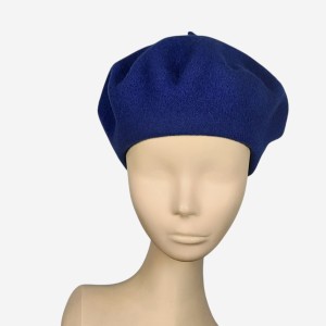 Klasyczny beret damski wełniany, ciemny chabrowy