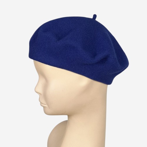 Klasyczny beret damski wełniany, ciemny chabrowy