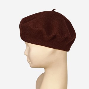 Klasyczny beret damski wełniany, brązowy