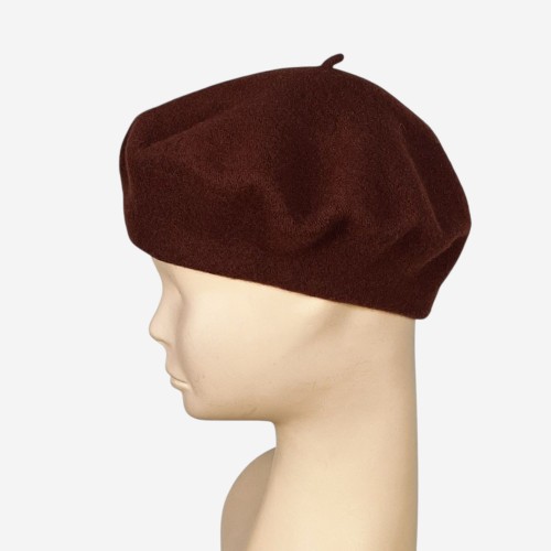 Klasyczny beret damski wełniany, brązowy
