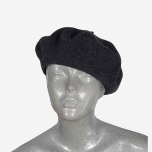 Beret wełniany w małym rozmiarze, ciemny grafitowy melanż