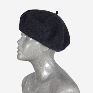 Beret wełniany w małym rozmiarze, ciemny grafitowy melanż