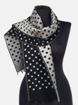 Wąski dwustronny szalik 23x155cm damski w groszki, czerń i jasna szarość