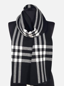 Szalik z mięsistej dzianiny, czarny w kratkę, unisex