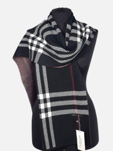 Szalik z mięsistej dzianiny, czarny w kratkę, unisex