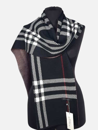 Szalik z mięsistej dzianiny, czarny w kratkę, unisex