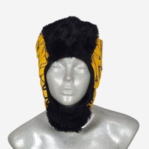 LAUREN - czapka uszanka, miodowa z czarnymi wstawkami