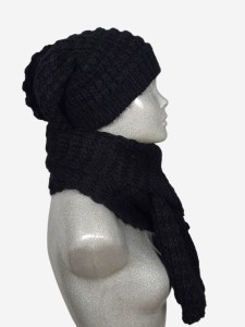 Komplet młodzieżowy - czapka+szal, czarny