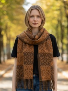 Mięciutki i ciepły szal damski, brązowo ceglasty