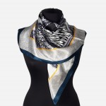 Chustka z jedwabiu naturalnego 86x86cm, 00099, patchworkowy wzór zwierzęcy