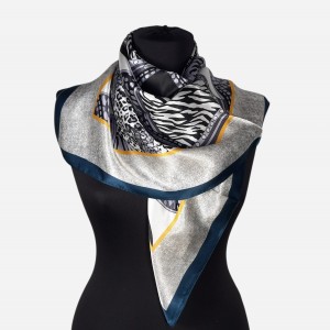 Chustka z jedwabiu naturalnego 86x86cm, 00099, patchworkowy wzór zwierzęcy