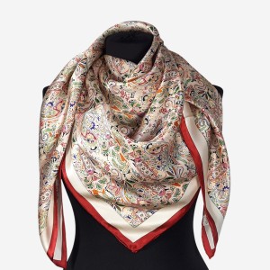 Ekskluzywna chusta 106x106cm z naturalnego jedwabiu 0083, ręcznie wykończona 