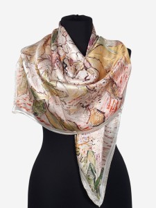 Ekskluzywna chusta 106x106cm z naturalnego jedwabiu 0074, ręcznie wykończona