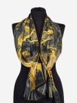 Szalik z delikatnego jedwabiu 35x140cm, 003, z nadrukiem liści na ciemnym tle