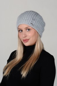 Ekskluzywna czapka damska TRECCIA; VIZIO, 03-jasno szara