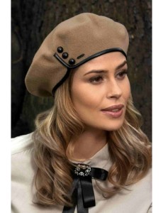 ALAM 499 - wełniany beret damski; WILLI, ciepły beż