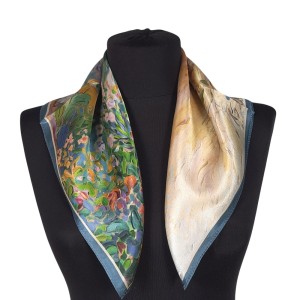 Gawroszka 53x53cm z naturalnego jedwabiu, G0188, motyw malarski z pejzażem